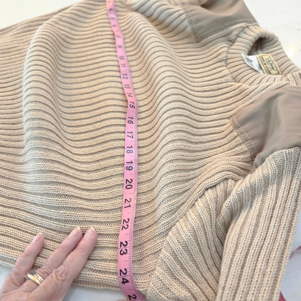 LL Bean Commando Vintage 80s Sweater Large Tan Wool From England Patches Preppy - Picture 5 of 9